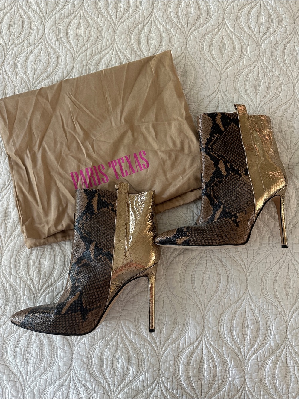 PARIS TEXAS Brown Snakeskin Printed Leather Booties